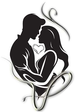 Silhouette Couple Embrace with Heart