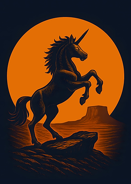 Unicorn Silhouette in Desert Landscape