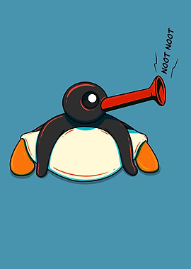 Pingu cartoon character with red horn