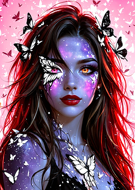 Butterfly Woman Portrait with Galaxy Skin