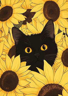 cat sunflowers