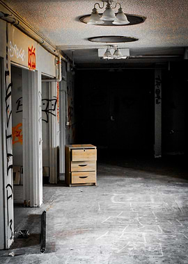 Abandoned Building Interior with Dresser