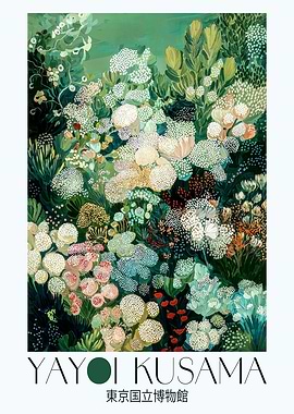 Maximalist Decor Yayoi Kusama Print sage Green and pink floral Japanese Wall Art wabi sabi dopamine decor Poster Botanical Art