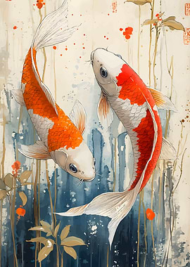 Koi Fish Watercolor Painting