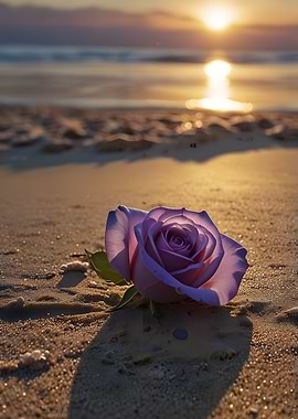 Rose on the beach at sunset