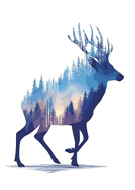 Deer Silhouette with Forest Landscape