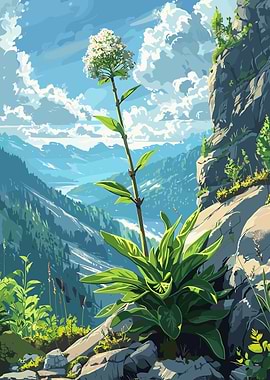 Mountain Flower Landscape Illustration