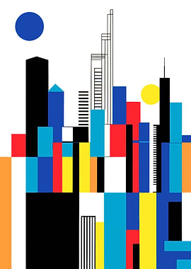 Abstract Modern Cityscape with Geometric Buildings