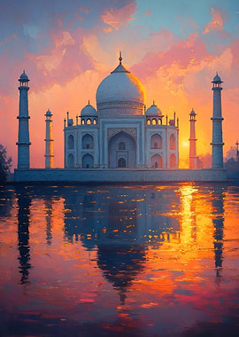 Taj Mahal at Sunset Reflection
