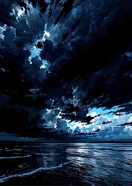 Dramatic Ocean and Sky Illustration