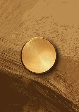 Golden disc on textured brown background