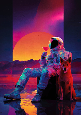 Astronaut with Dog Sipping Cocktail