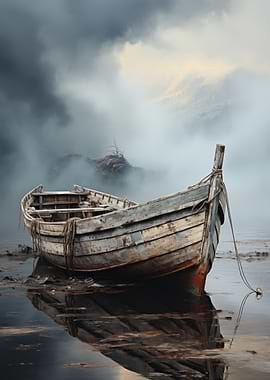 Old Boat on Misty Shore