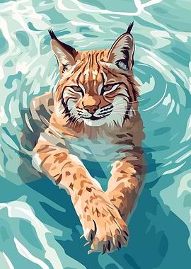 Lynx Swimming in Water Illustration
