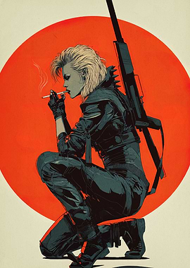 Female Warrior Smoking with Rifle