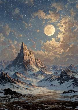 Majestic Mountain Range Under Moonlight