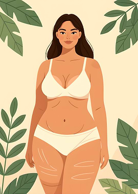 Body Positive Woman Illustration with Leaves
