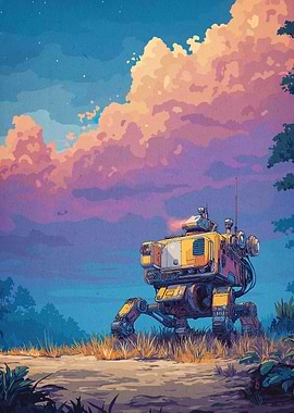 Yellow Robot Walker in Landscape