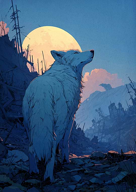 White Wolf in a Ruined Landscape