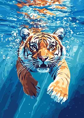 Tiger Swimming Underwater