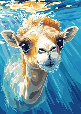 Camel underwater with bubbles illustration