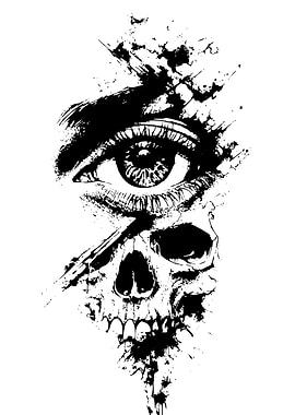 Eye and Skull Black Ink Illustration
