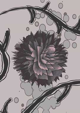 Abstract Floral Arrangement with Dark Vines