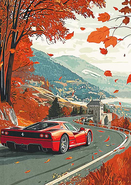 Red Ferrari F40 Autumn Drive
