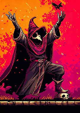 Pixel Art Necromancer with Raven