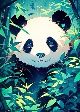 Panda in Bamboo Forest