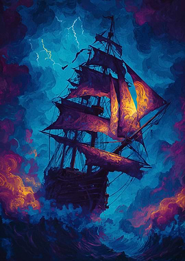 Ship in Stormy Seas Painting
