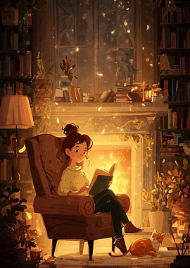 Cozy Reading Nook with Fireplace