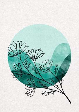 Floral Watercolor Art with Black Outlines