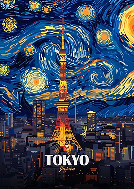 Tokyo Tower Starry Night Art
