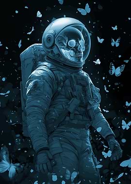 Astronaut Skull with Butterflies