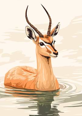 Gazelle in Water Illustration