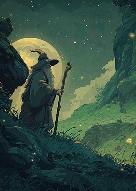 Wizard in Moonlight Landscape