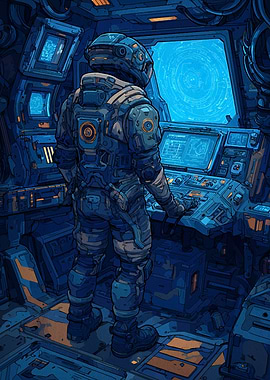 Astronaut in Spaceship Control Room