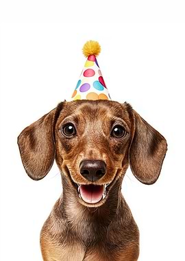 Dachshund with Birthday Hat