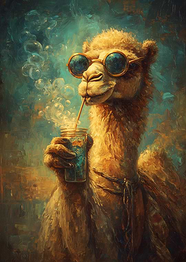 Cool Camel Drinking with Sunglasses