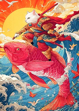 Samurai Cat Koi Fish