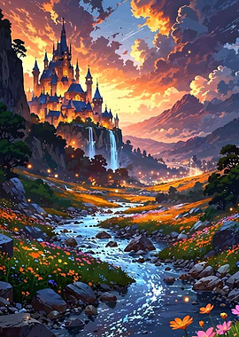 Fantasy Castle Landscape with River