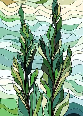Stained Glass Seaweed Illustration