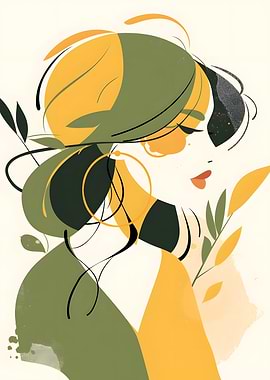 Abstract Woman Portrait with Floral Elements