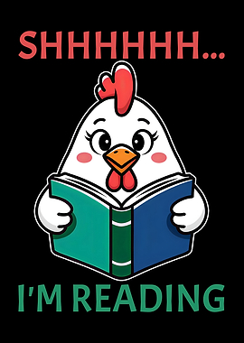 Shh I'm Reading Book Reading Chicken Funny Bookworm Book Lover Reader