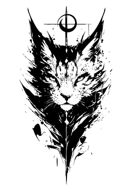 Abstract Cat Portrait in Black and White
