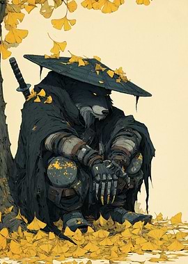 Wolf Warrior in Autumn Leaves