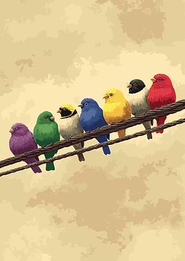 Colorful Birds on a Wire