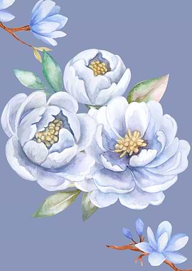 Serene Peonies in Sky Blue