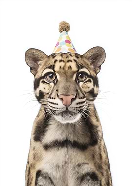 Clouded Leopard with Party Hat